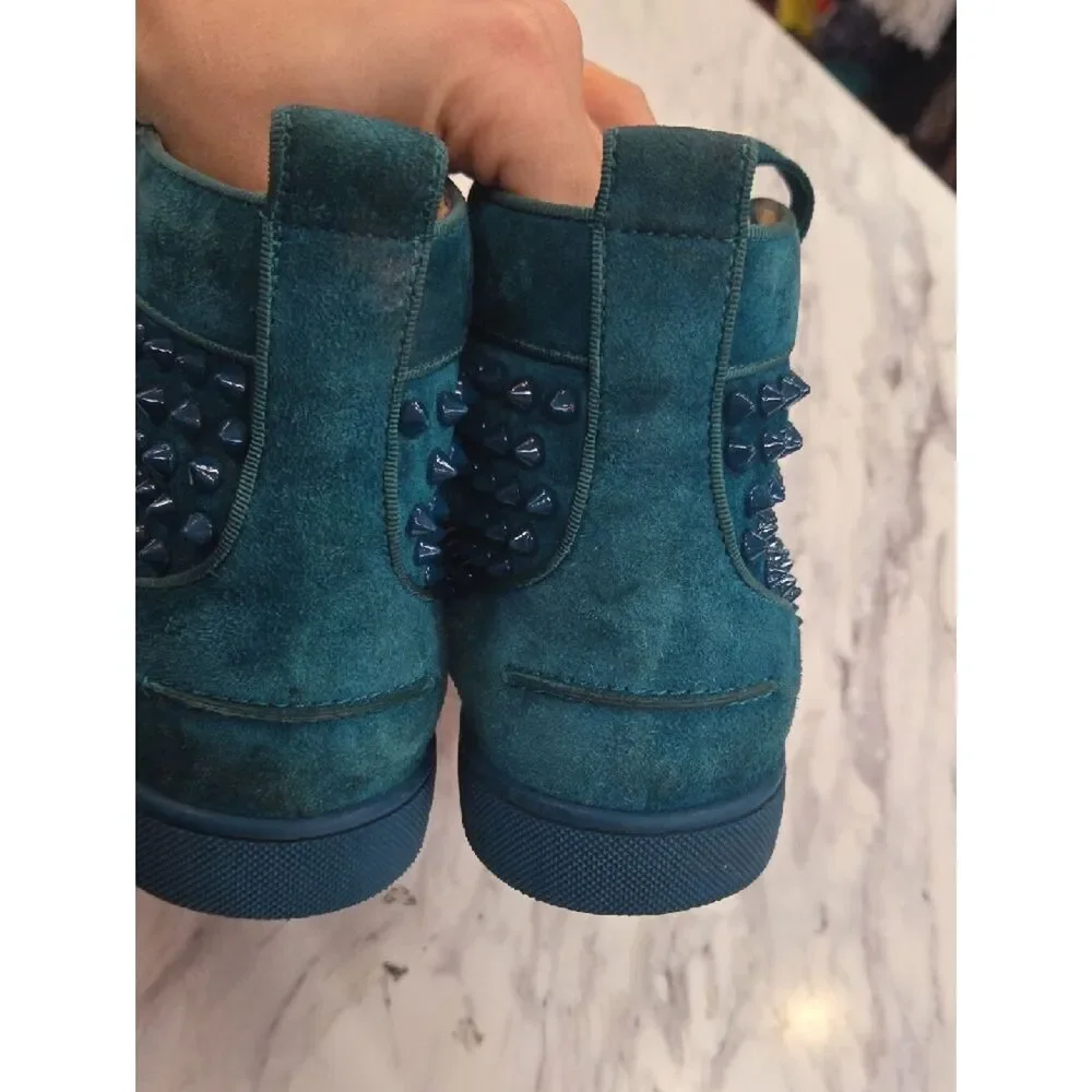 Christian Louboutin Teal Spike Suede High-Top Sneakers